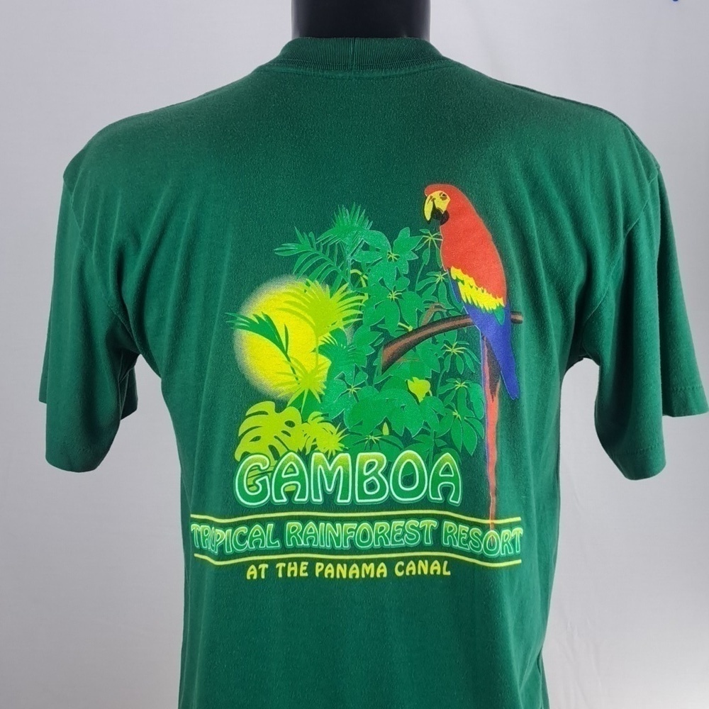 Vintage Gamboa Rainforest Resort LG green casual jungle graphic travel t-shirt